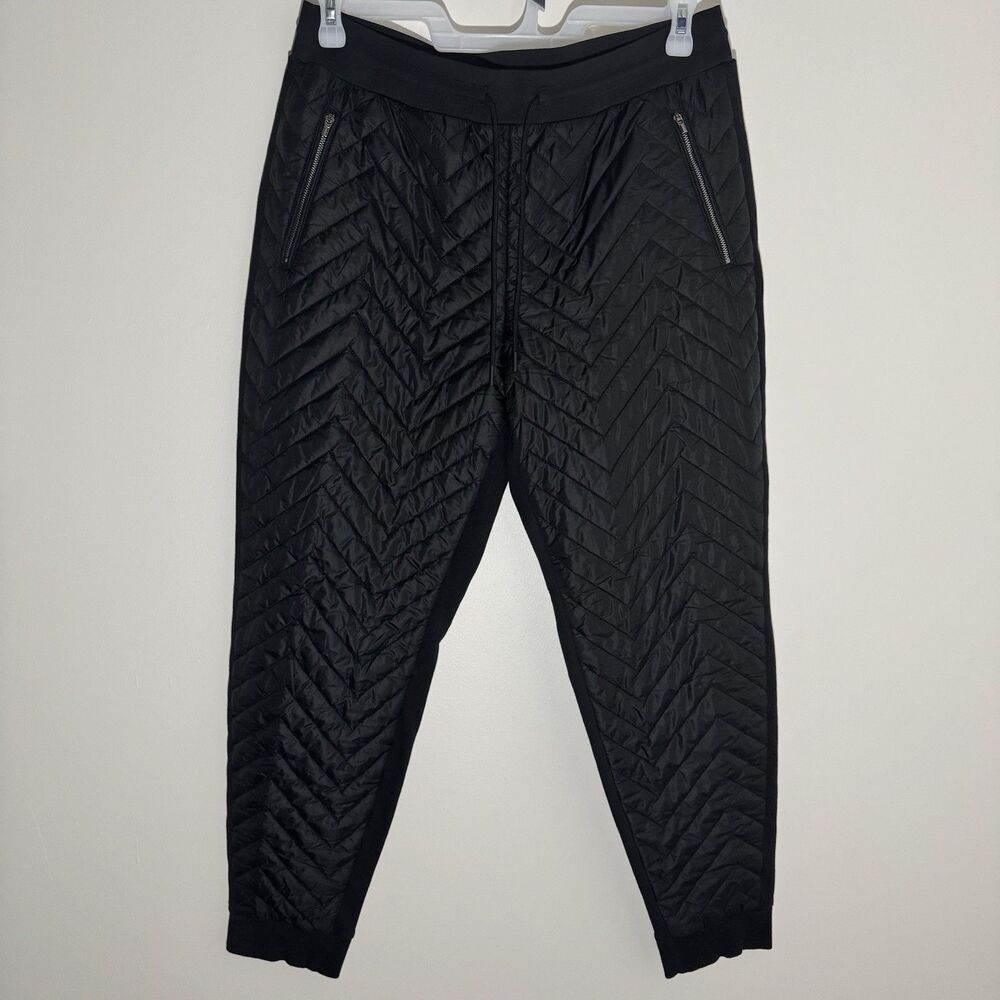 Athleta Apres Ski Down Quilted Jogger Pants Black Womens Zipper Pockets Size 14